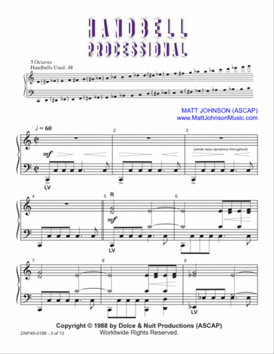 Handbell Processional ~ 5 octave handbell choirs - REPRODUCIBLE 5-Octaves scores gallery preview page 3