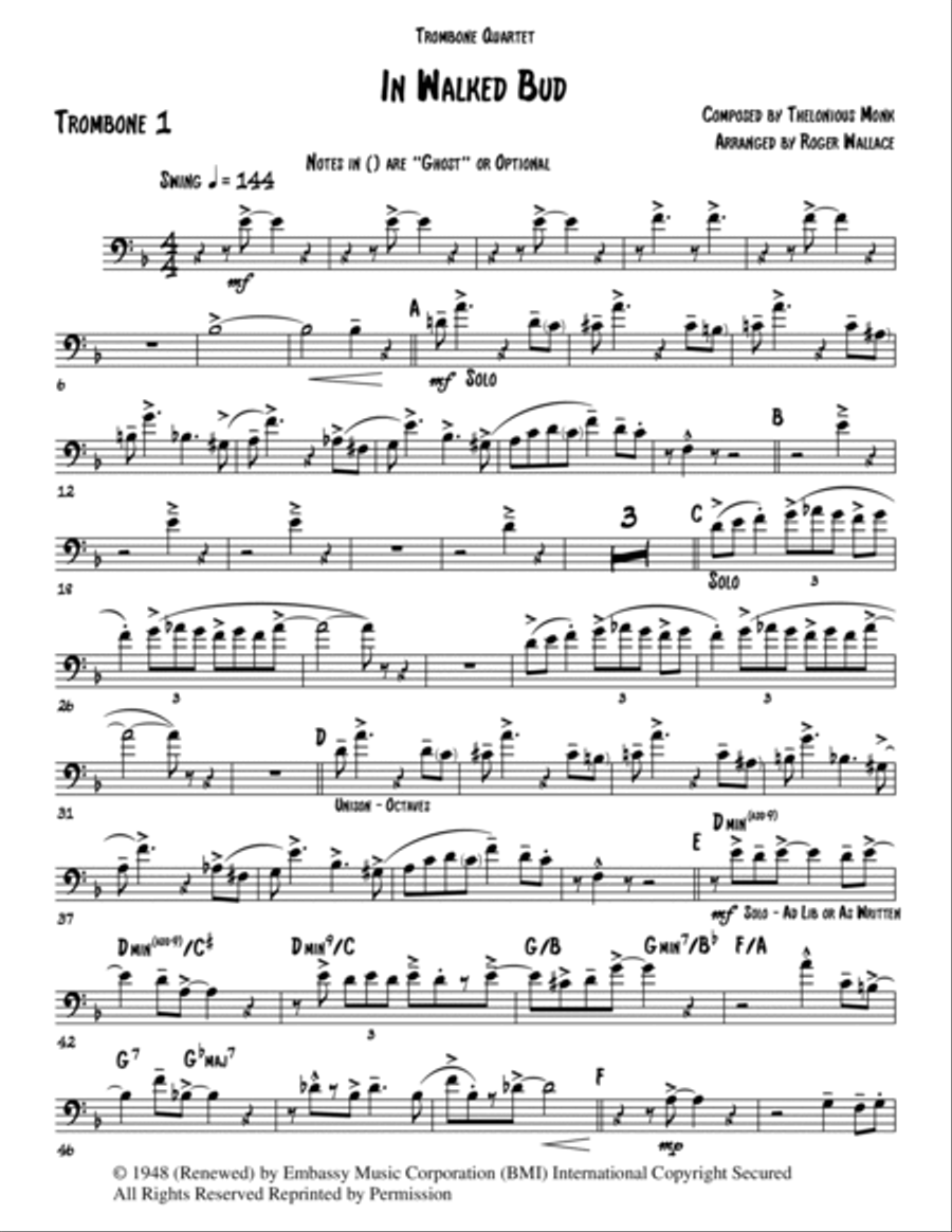 In Walked Bud Brass Quartet scores gallery preview page 5