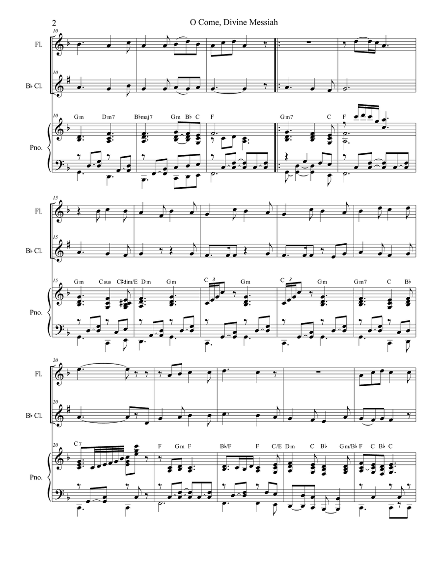 O Come, Divine Messiah (Duet for Flute and Bb-Clarinet) Woodwind Duet scores gallery preview page 2