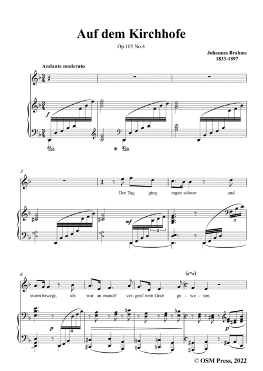 Brahms-Auf dem Kirchhofe,Op.105 No.4 in d minor,for Voice and Piano Voice Solo scores gallery preview page 3
