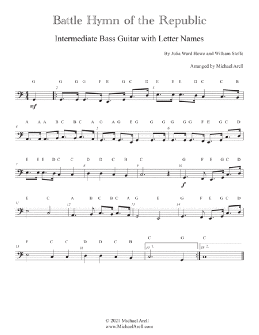 Battle Hymn of the Republic- Intermediate Bass Guitar String Duet scores gallery preview page 3