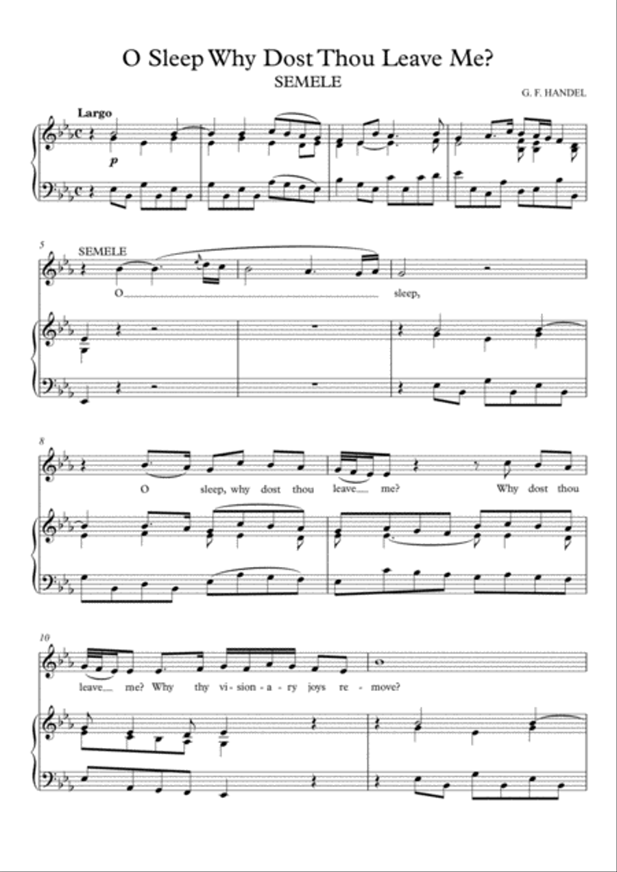 O Sleep Why Dost Thou Leave Me? - Semele (Eb Major) Soprano Voice scores gallery preview page 2