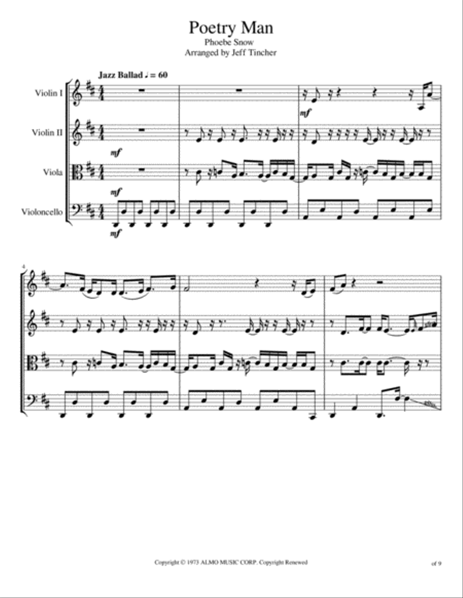 Poetry Man Poetry Man String Quartet scores gallery preview page 2