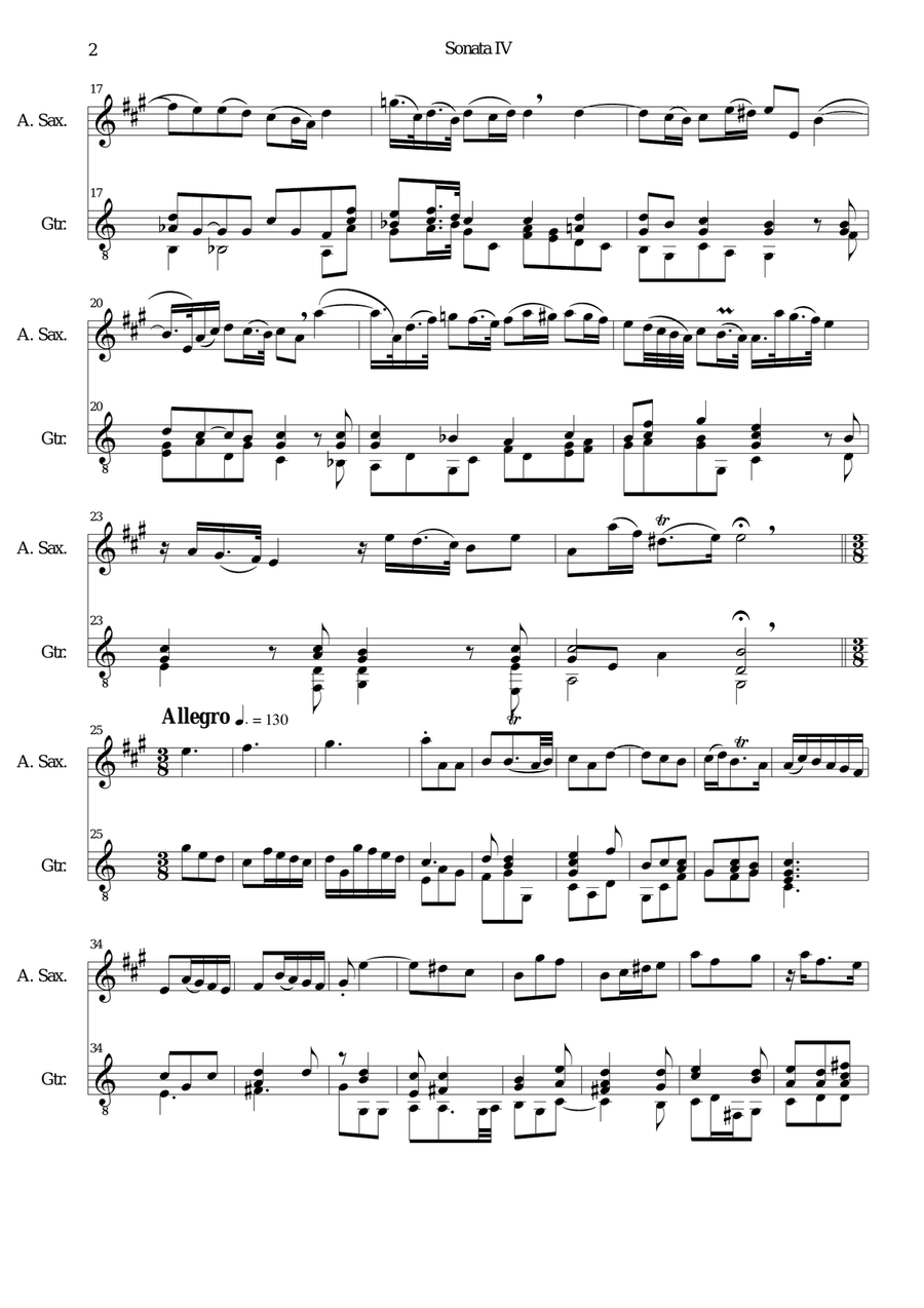 Sonata in C (No IV) for alto saxophone and guitar Alto Saxophone scores gallery preview page 2