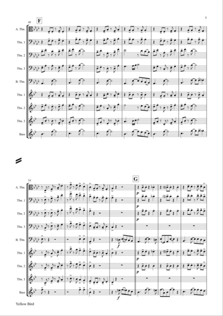 Yellow Bird - Haitian Folk Song - Calypso - Trombone quartet Trombone Quartet scores gallery preview page 5