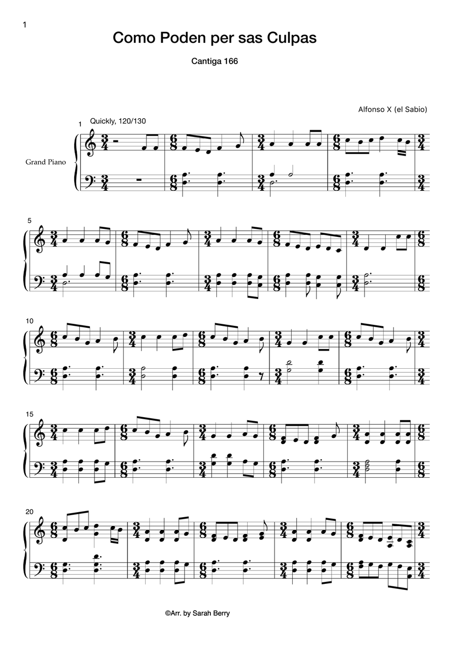 Como poden per sas Culpas : Piano Solo Piano Solo scores gallery preview page 1