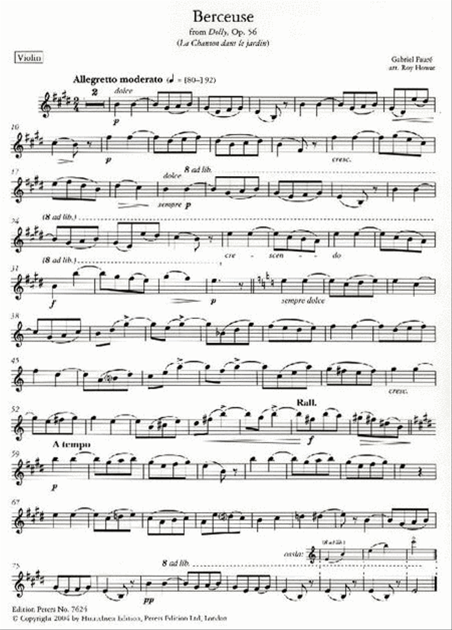 Berceuse from Dolly Op. 56 (Arranged for Violin and Piano) Violin Solo scores gallery preview page 3