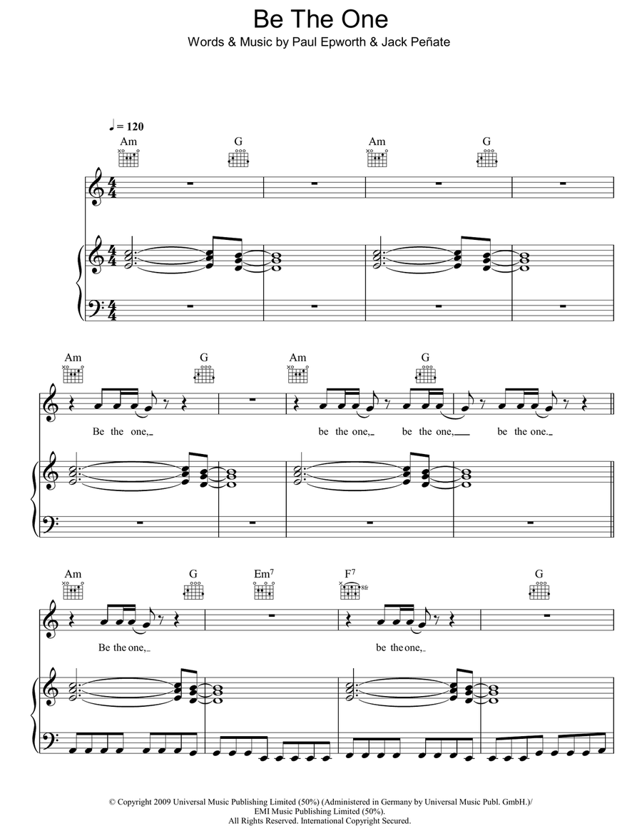Be The One Piano, Vocal, Guitar scores gallery preview page 1