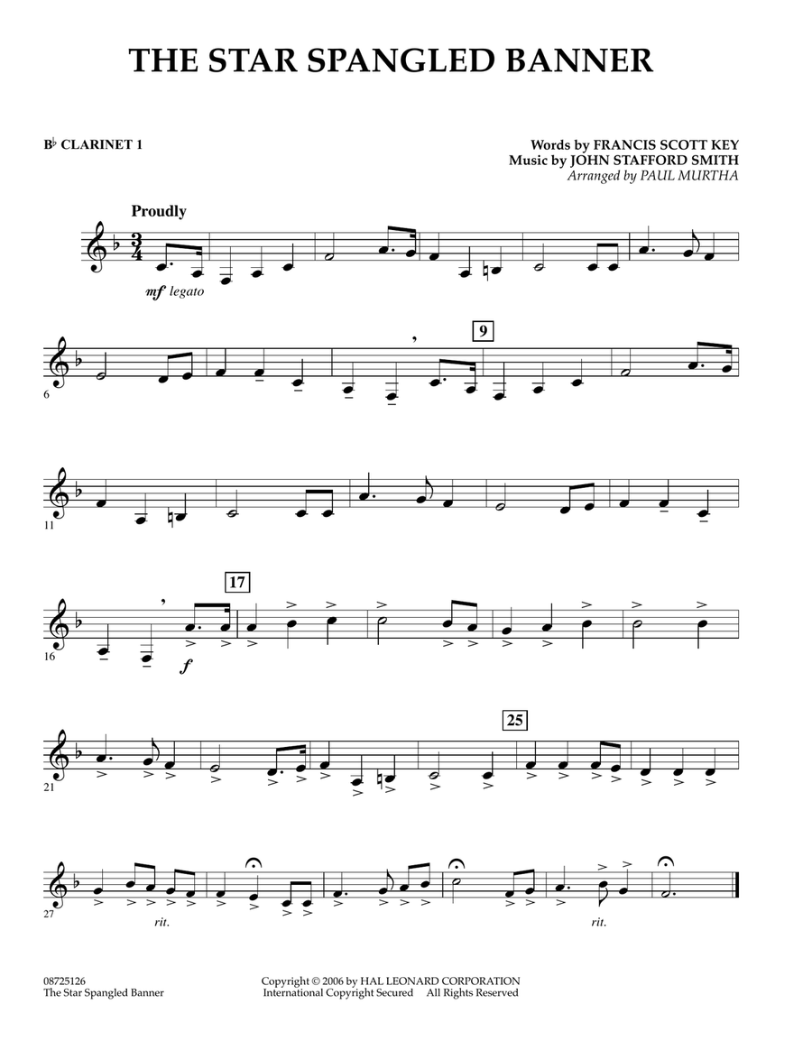 The Star Spangled Banner - Bb Clarinet 1 Concert Band scores gallery preview page 1