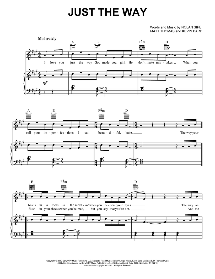 Just The Way Just The Way Piano, Vocal, Guitar scores gallery preview page 1