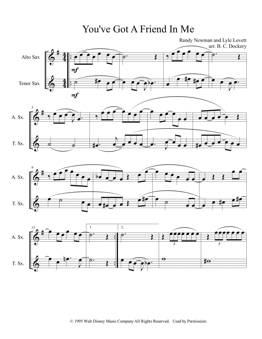 You've Got A Friend In Me Woodwind Duet scores gallery preview page 1