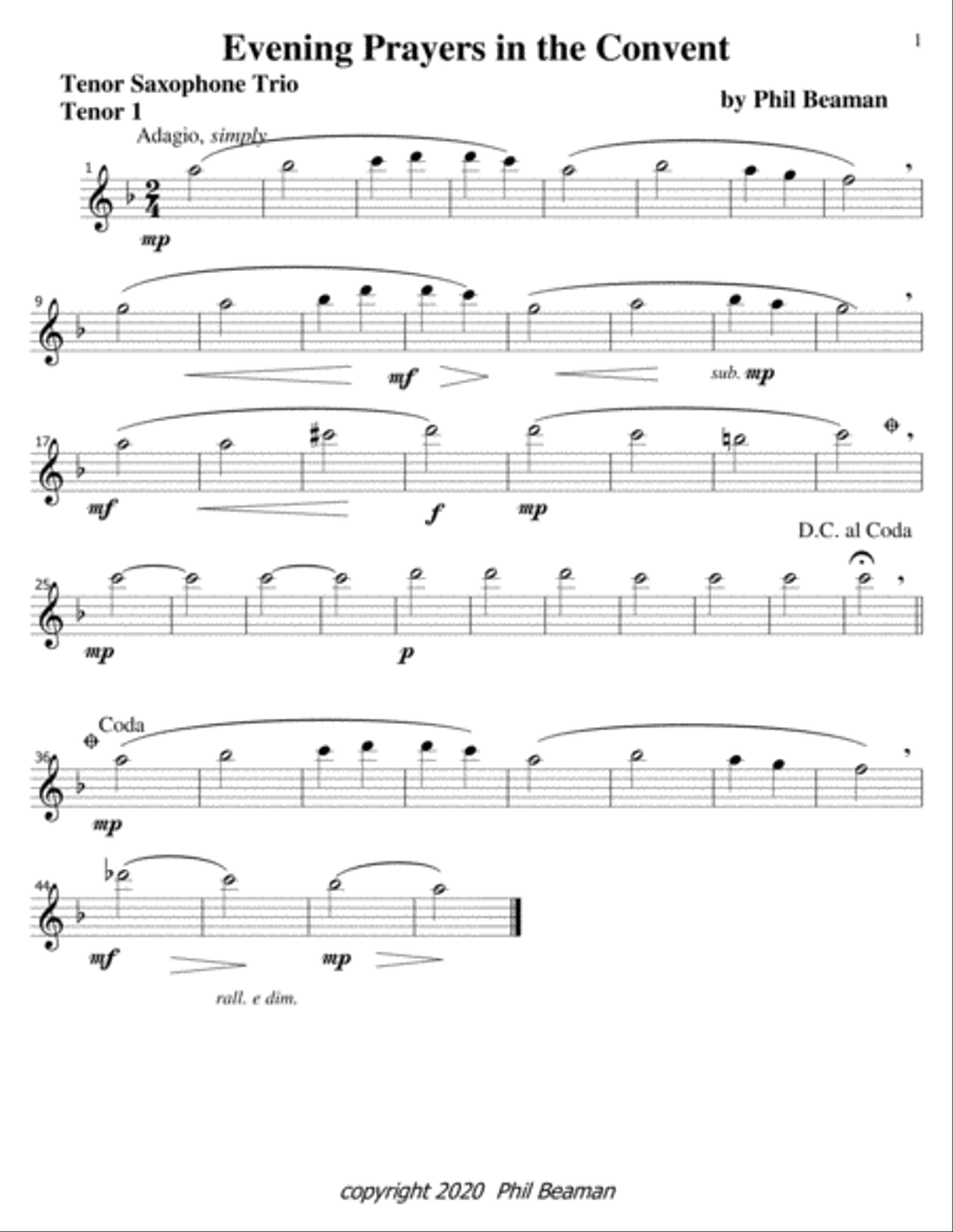 Evening-2 Sketches for Tenor Saxophone Trio Woodwind Trio scores gallery preview page 4