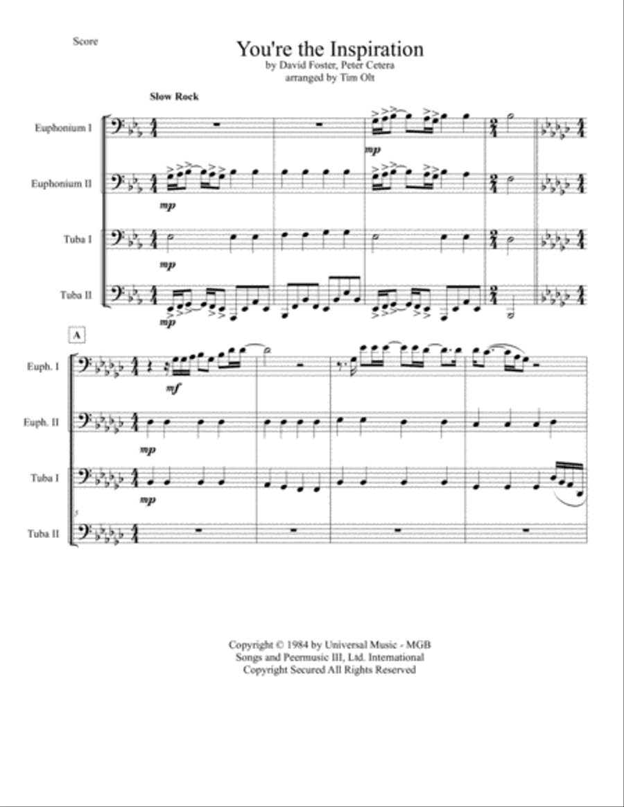 You're The Inspiration Brass Ensemble scores gallery preview page 1
