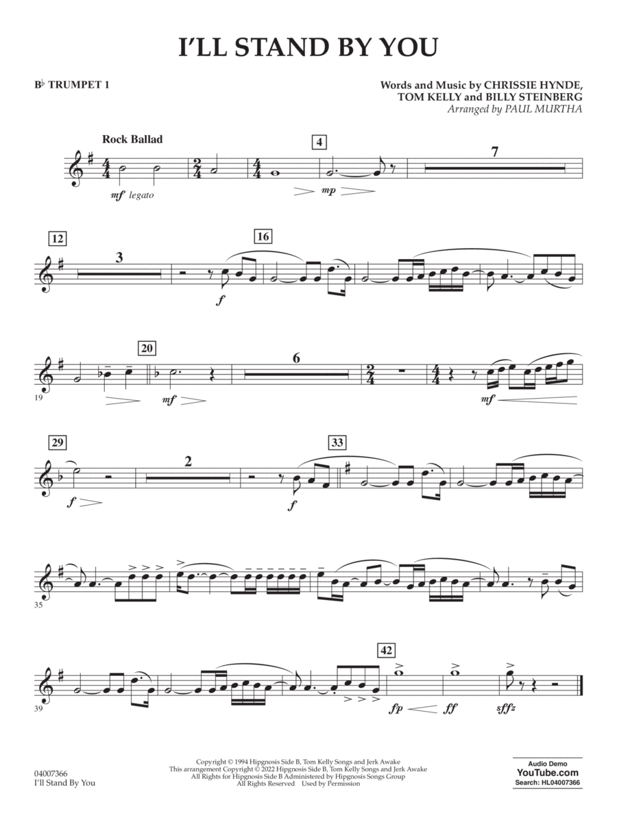 I'll Stand By You (arr. Paul Murtha) - Bb Trumpet 1