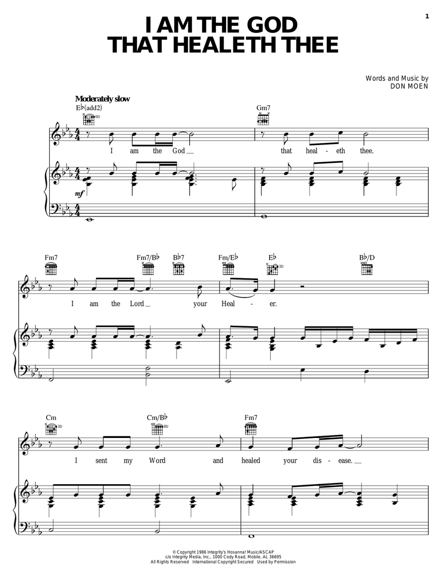 I Am The God That Healeth Thee Piano, Vocal, Guitar scores gallery preview page 1
