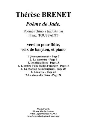 Thérèse Brenet: Poème de Jade, seven mélodies on Chinese Poems for baritone, flute solo and orchestr