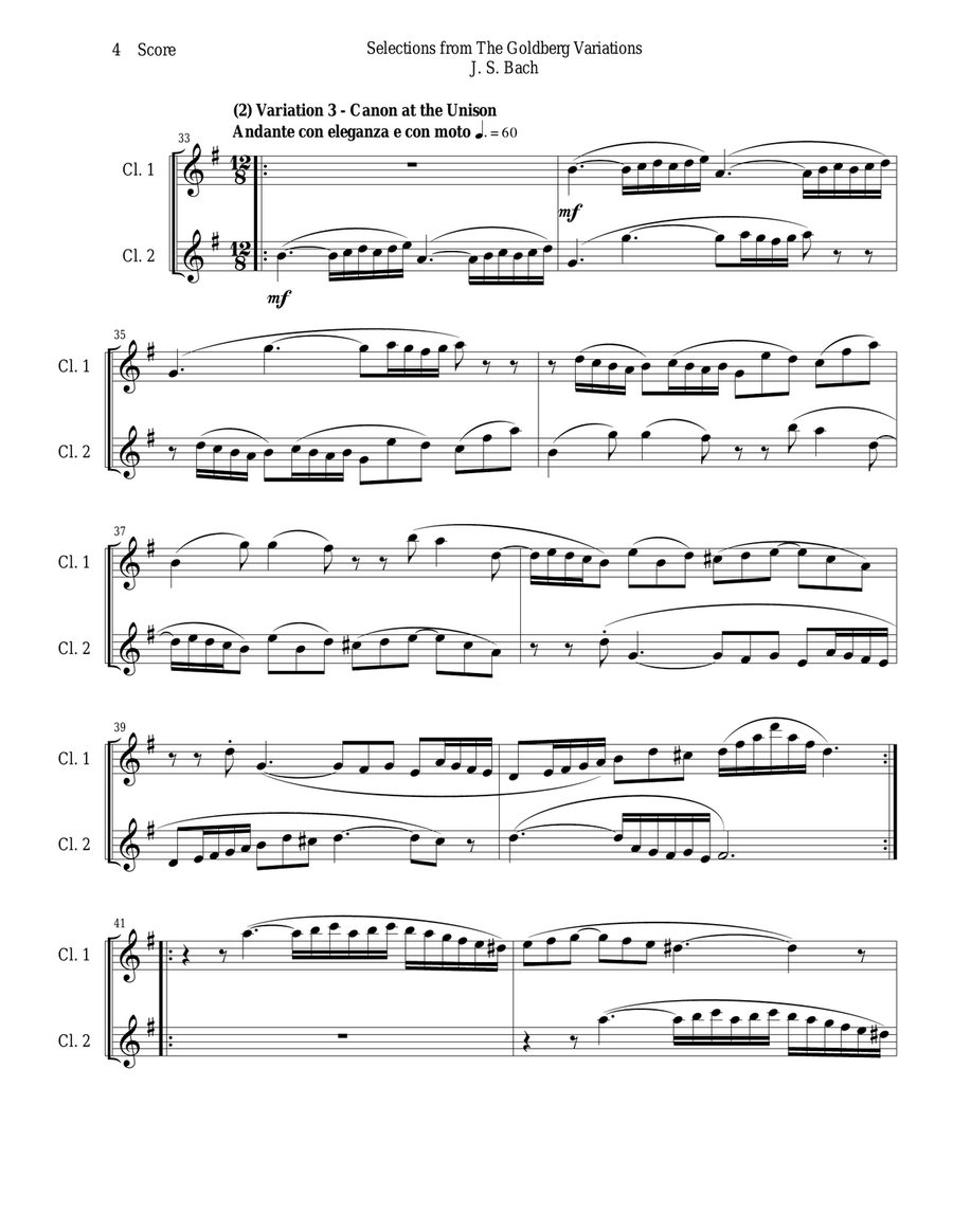 Clarinet Duet - Selections from Bach's Goldberg Variations Clarinet Duet - Selections from Bach's Goldberg Variations Clarinet Duet scores gallery preview page 4