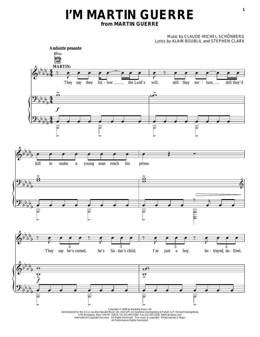 I'm Martin Guerre (from Martin Guerre) Piano, Vocal, Guitar scores gallery preview page 1