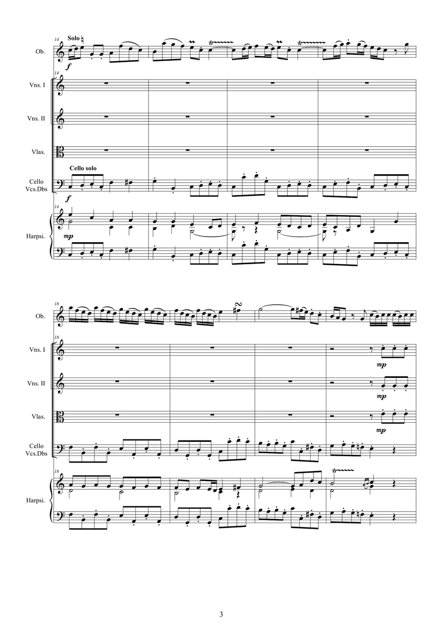 Vivaldi - Oboe Concerto in C major RV 451 for Oboe, Strings and Harpsichord Chamber Orchestra scores gallery preview page 3