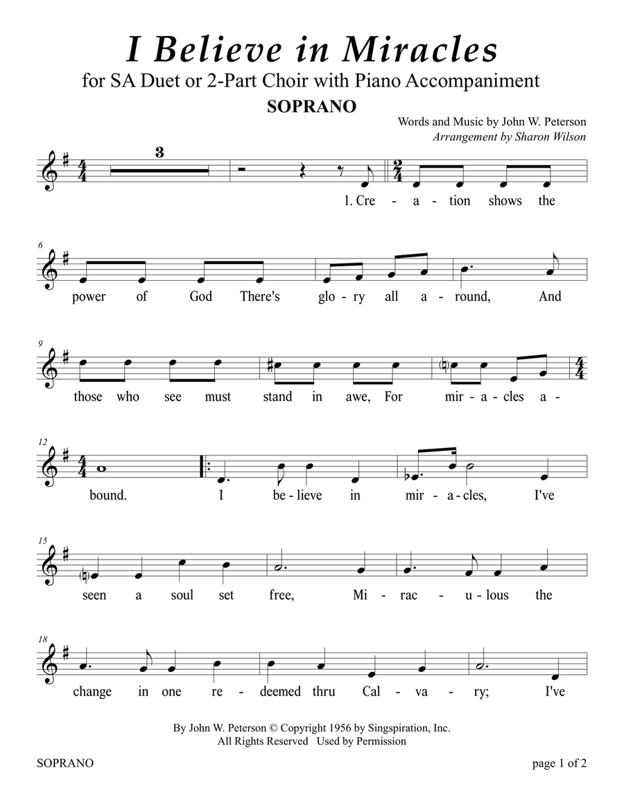 I Believe In Miracles SA scores gallery preview page 1