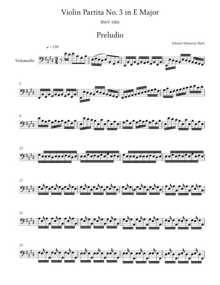 Johann Sebastia Bach - Violin Partita No. 3 in E Major _Preludio_ (Cello Version) image number null
