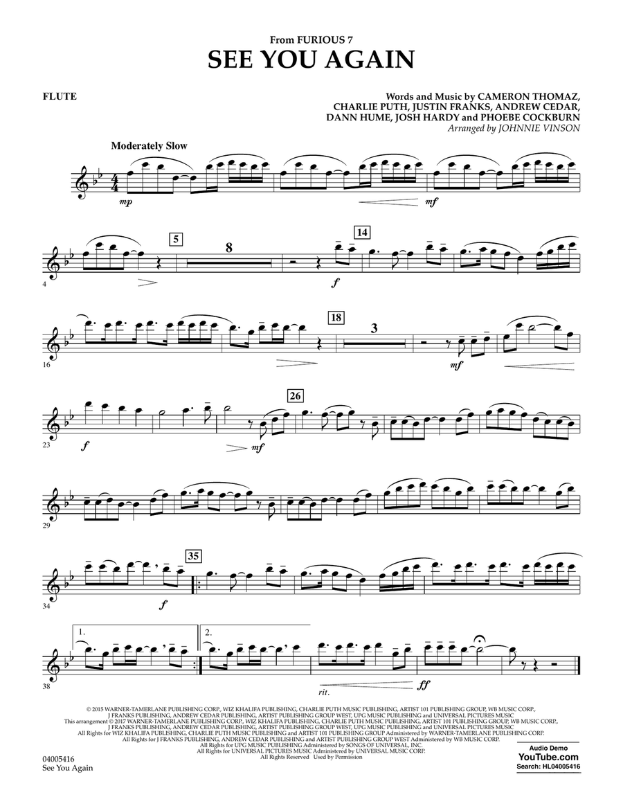 See You Again - Flute See You Again - Flute Concert Band scores gallery preview page 1