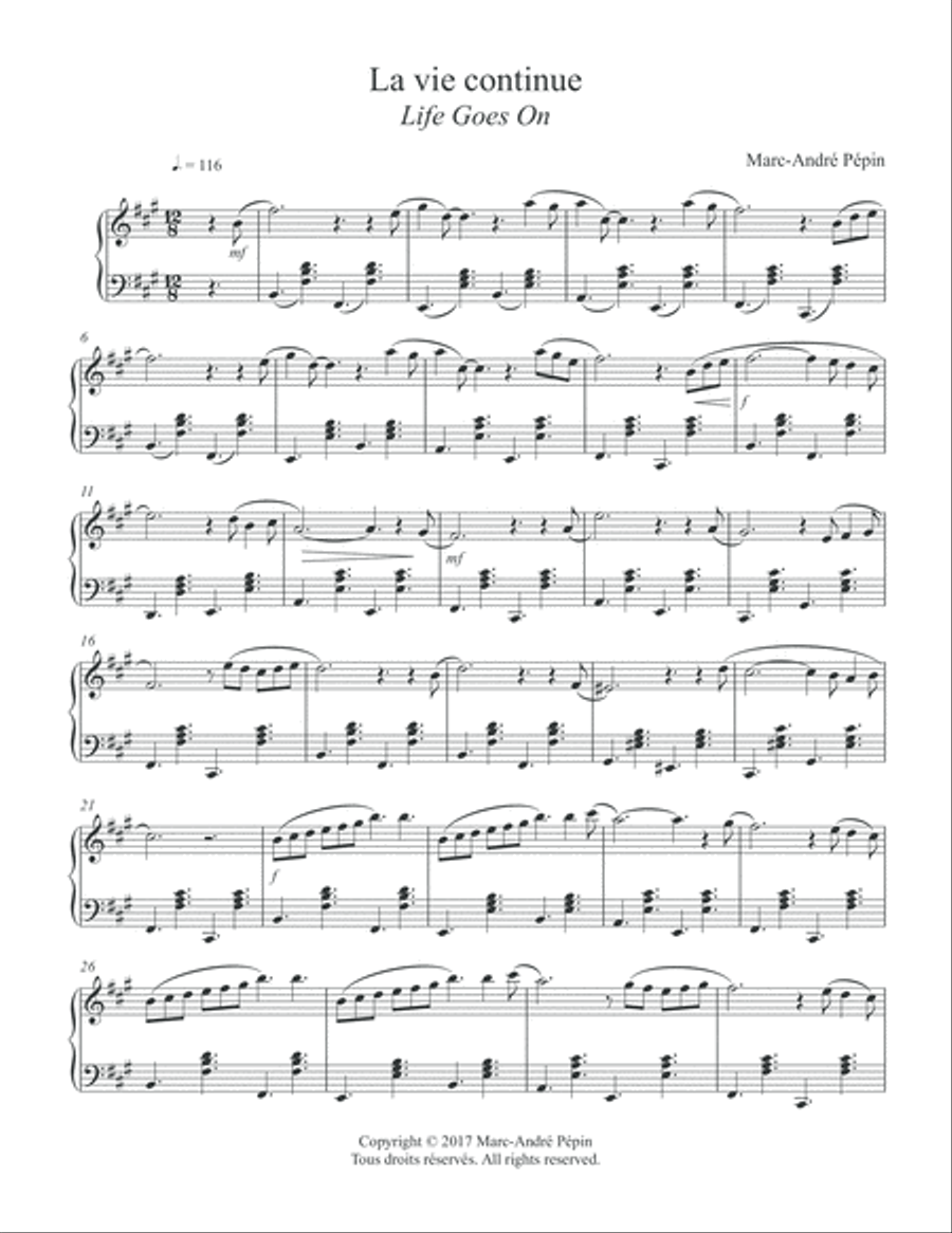 Life Goes On / La vie continue Piano Solo scores gallery preview page 2