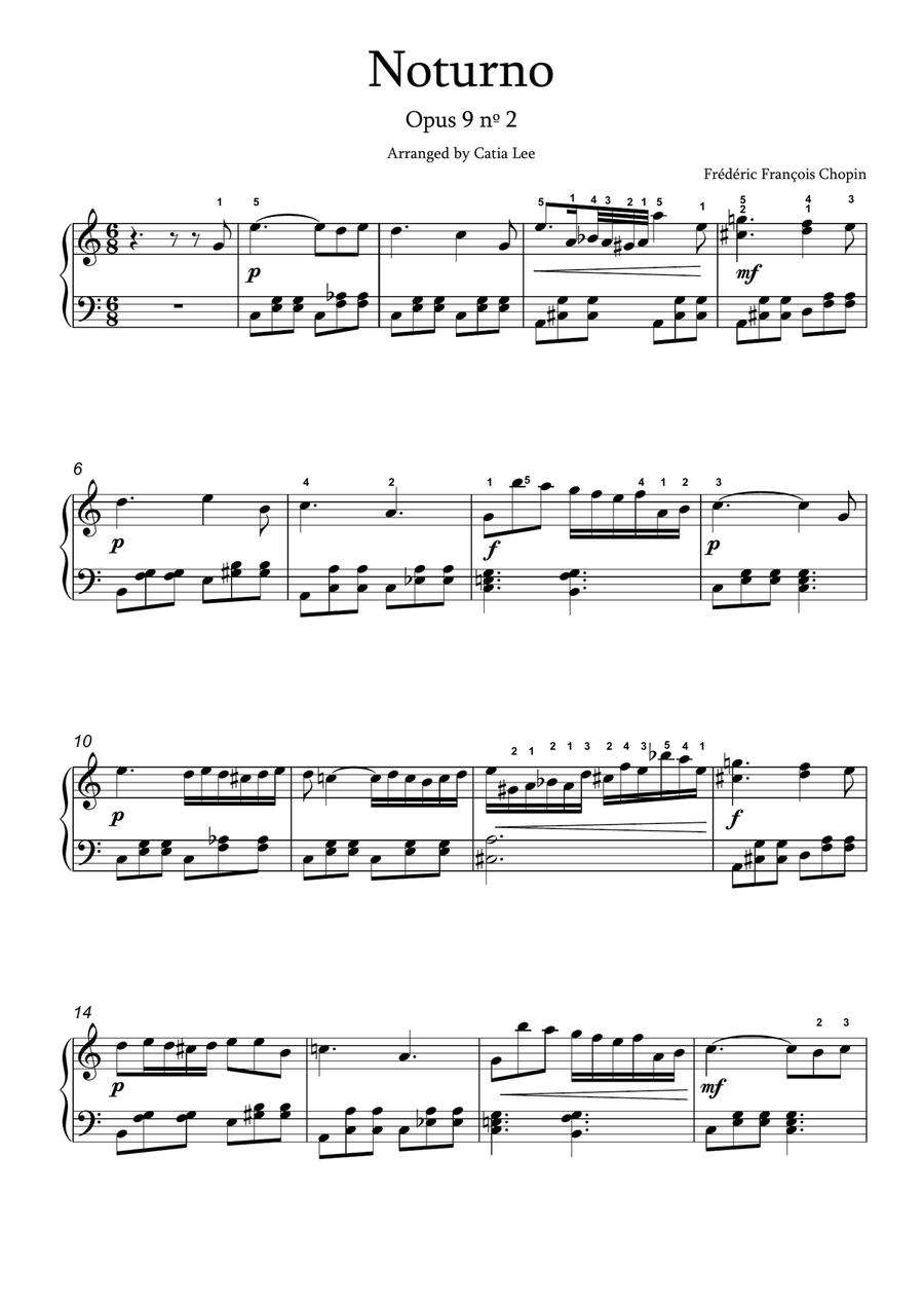 Noturno Opus 9 nº 2 - Chopin for piano solo Piano Solo scores gallery preview page 2