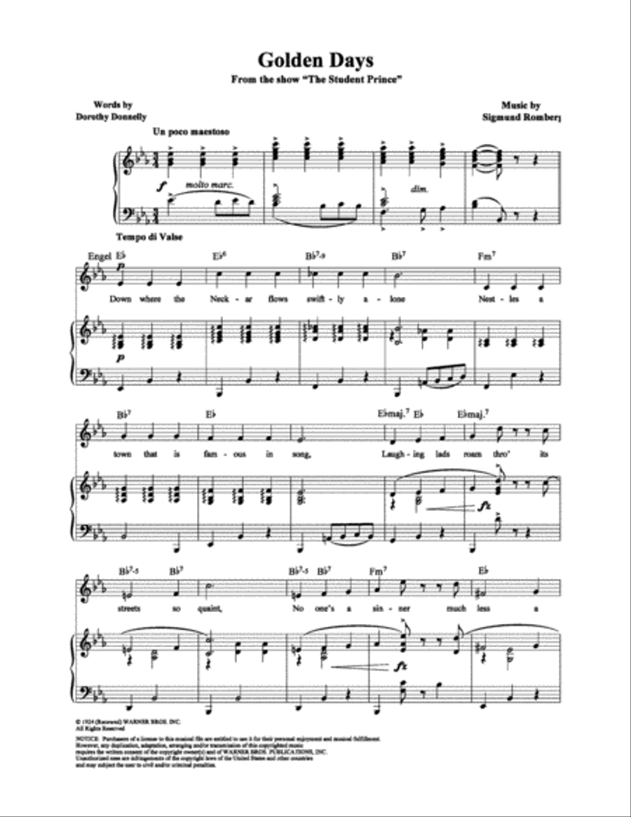 Golden Days Piano, Vocal, Guitar scores gallery preview page 1