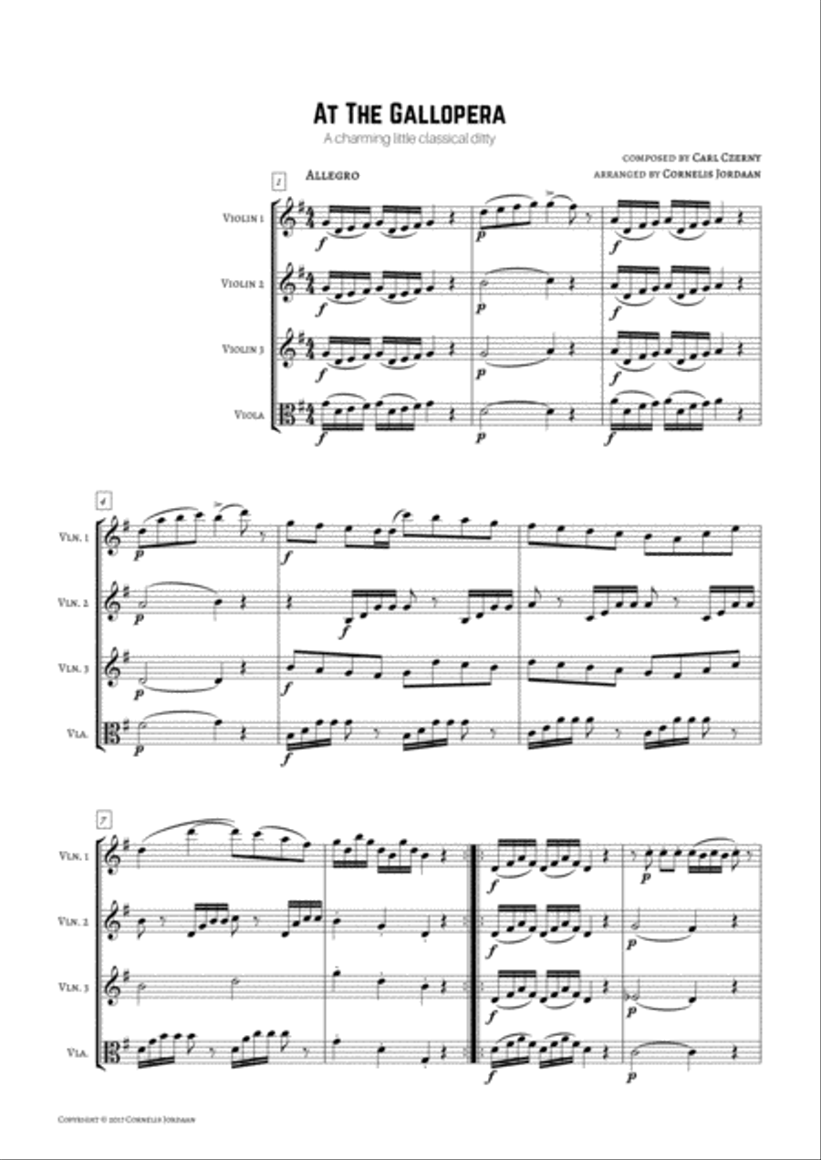 At the Gallopera, for 3 violins & viola String Duet scores gallery preview page 2