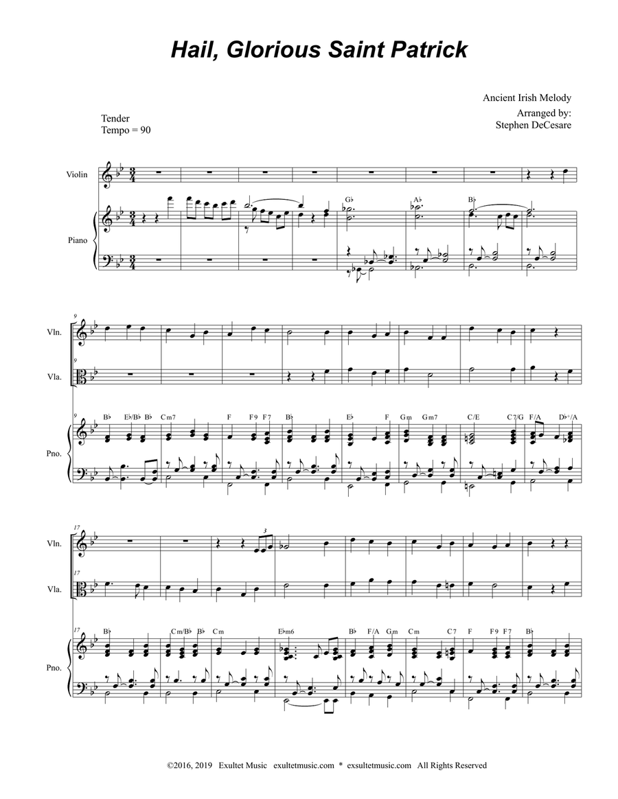 Hail, Glorious Saint Patrick (Duet for Violin and Viola - Alternate Version) String Duet scores gallery preview page 1