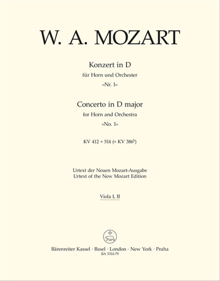 Concerto for Horn and Orchestra No. 1 D major KV 412 + 514 (386b) by Wolfgang Amadeus Mozart Horn Solo - Sheet Music