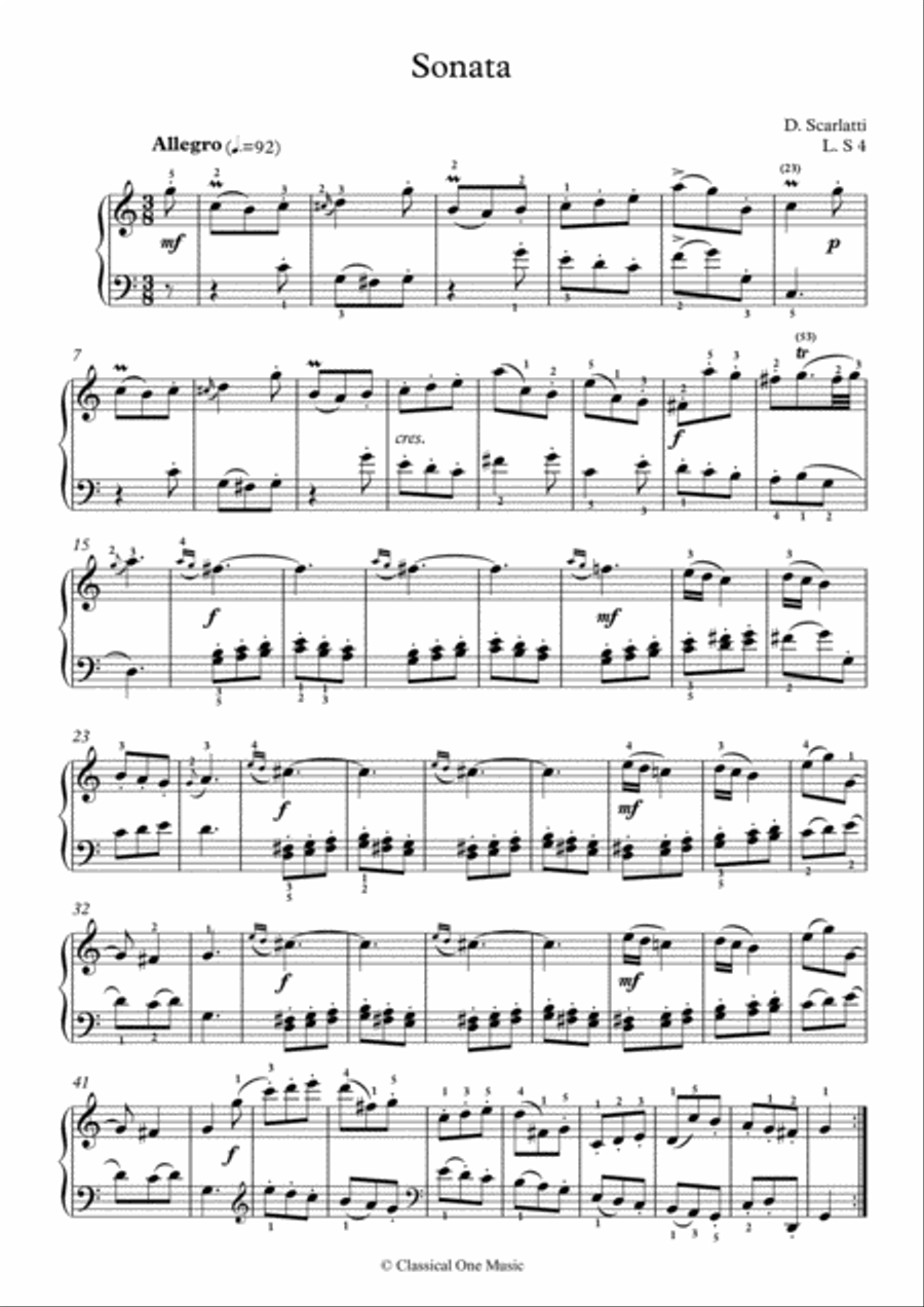 Scarlatti-Sonata in C-Major L.S4 K.407(piano) Piano Solo scores gallery preview page 2