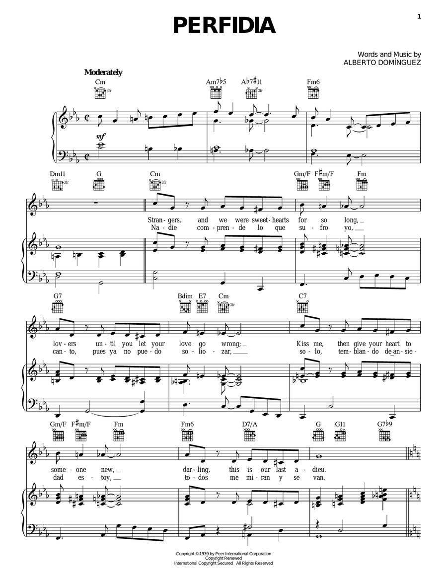 Perfidia Piano, Vocal, Guitar scores gallery preview page 1