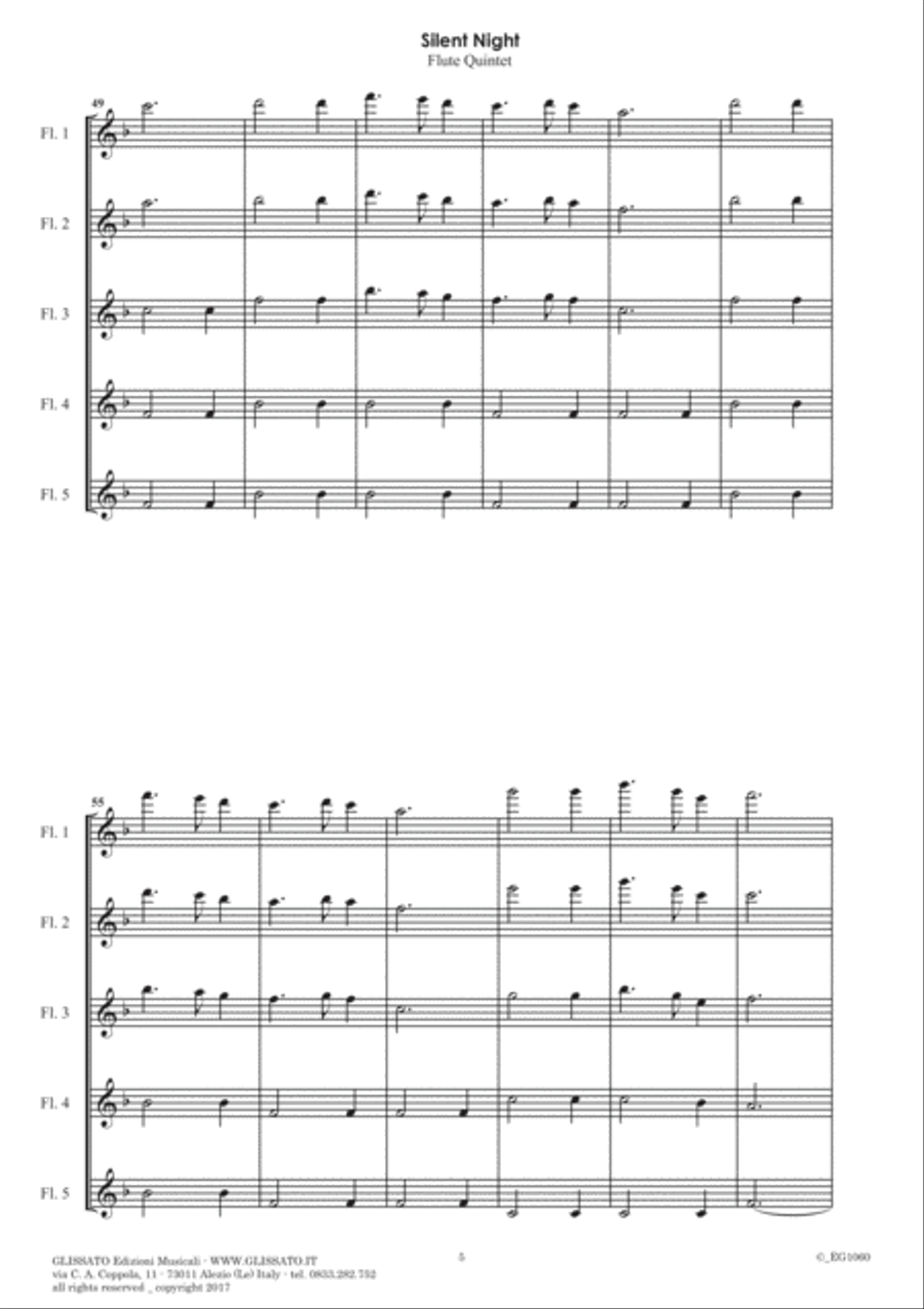 Silent Night - Flute Quintet/Choir (score & parts) Woodwind Quintet scores gallery preview page 6
