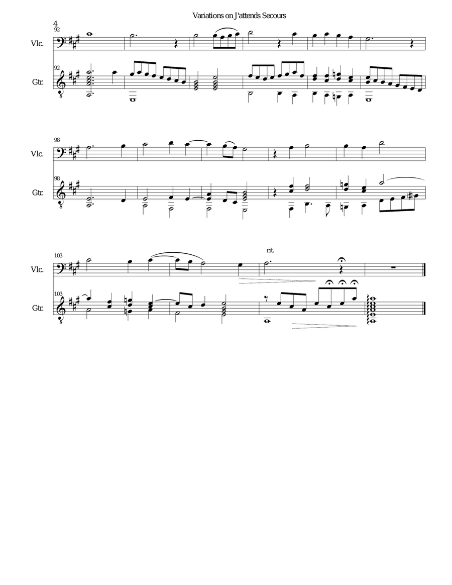 Variations on J'attends secours for cello and guitar String Duet scores gallery preview page 4