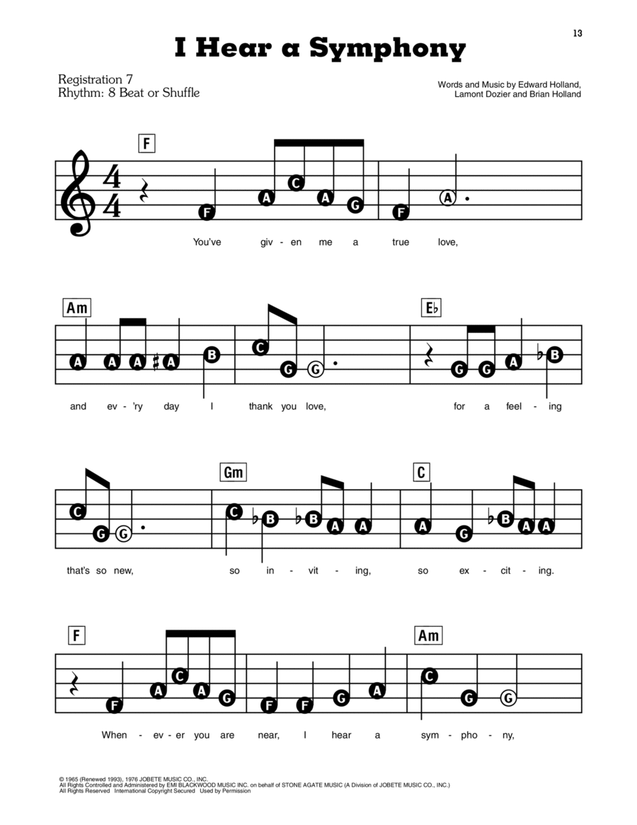 I Hear A Symphony Electronic Keyboard scores gallery preview page 1