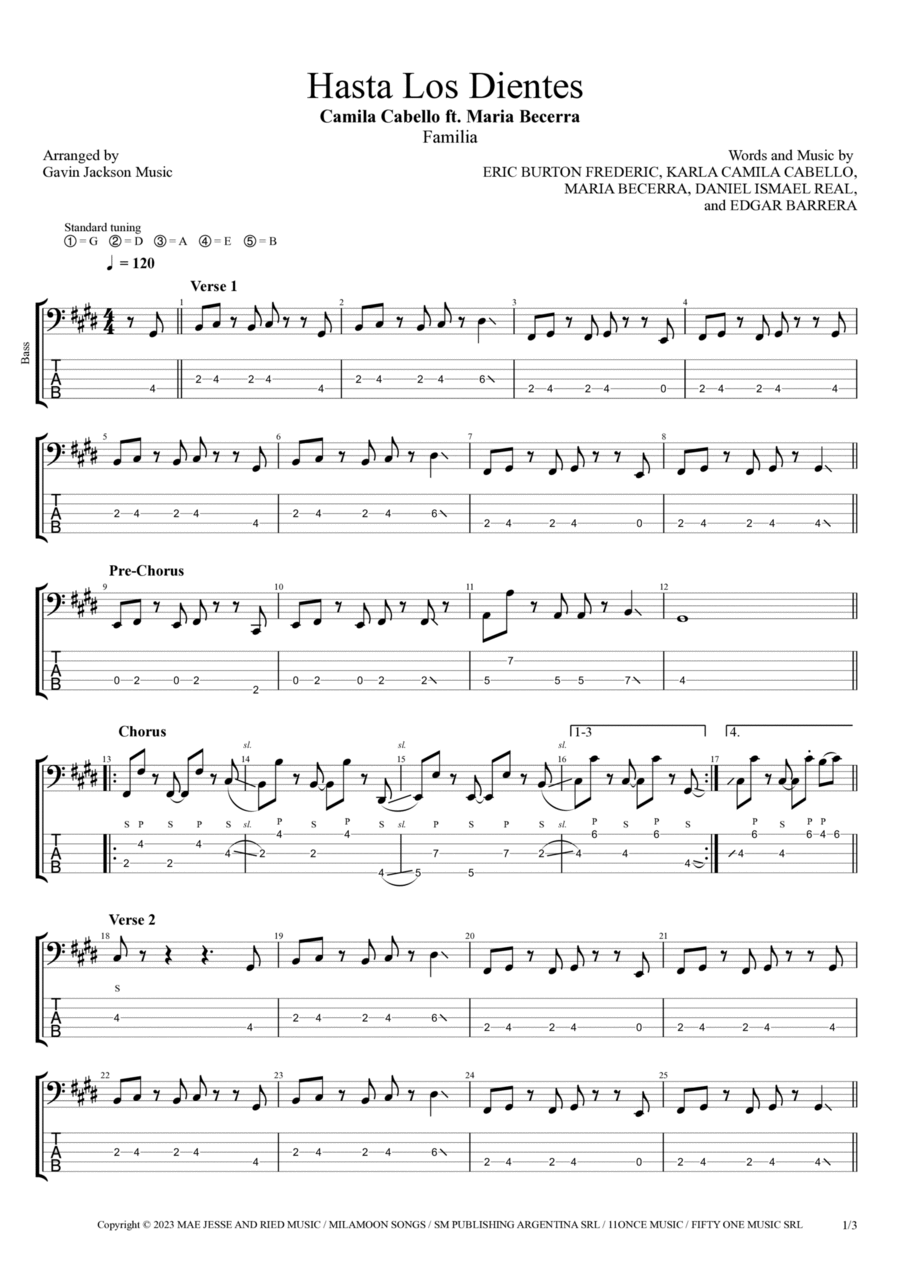 Hasta Los Dientes (feat. Maria Becerra) Guitar Tablature scores gallery preview page 1