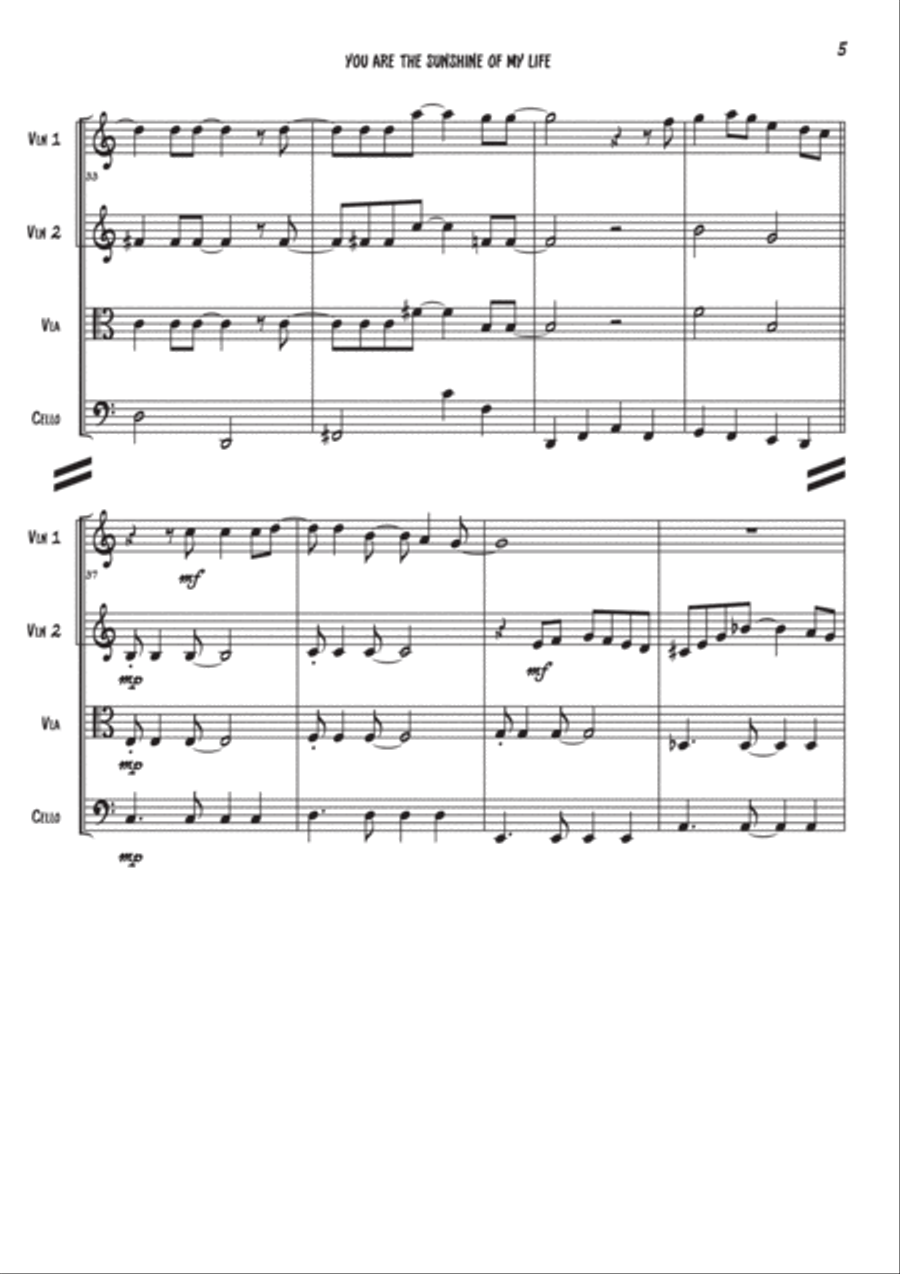 You Are The Sunshine Of My Life String Quartet scores gallery preview page 5