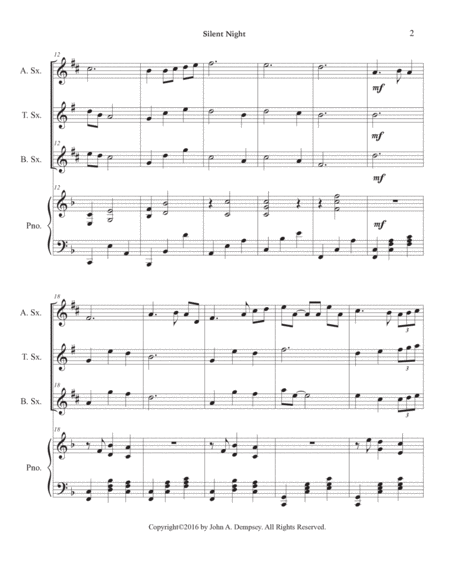 Silent Night (Quartet for Alto Sax, Tenor Sax, Baritone Sax & Piano) image number null