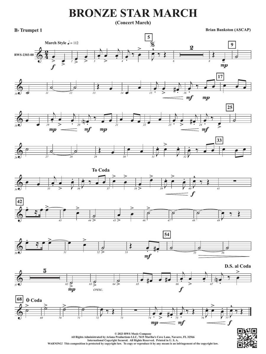 Bronze Star March - Concert March: 1st B-flat Trumpet B-Flat Trumpet scores gallery preview page 1