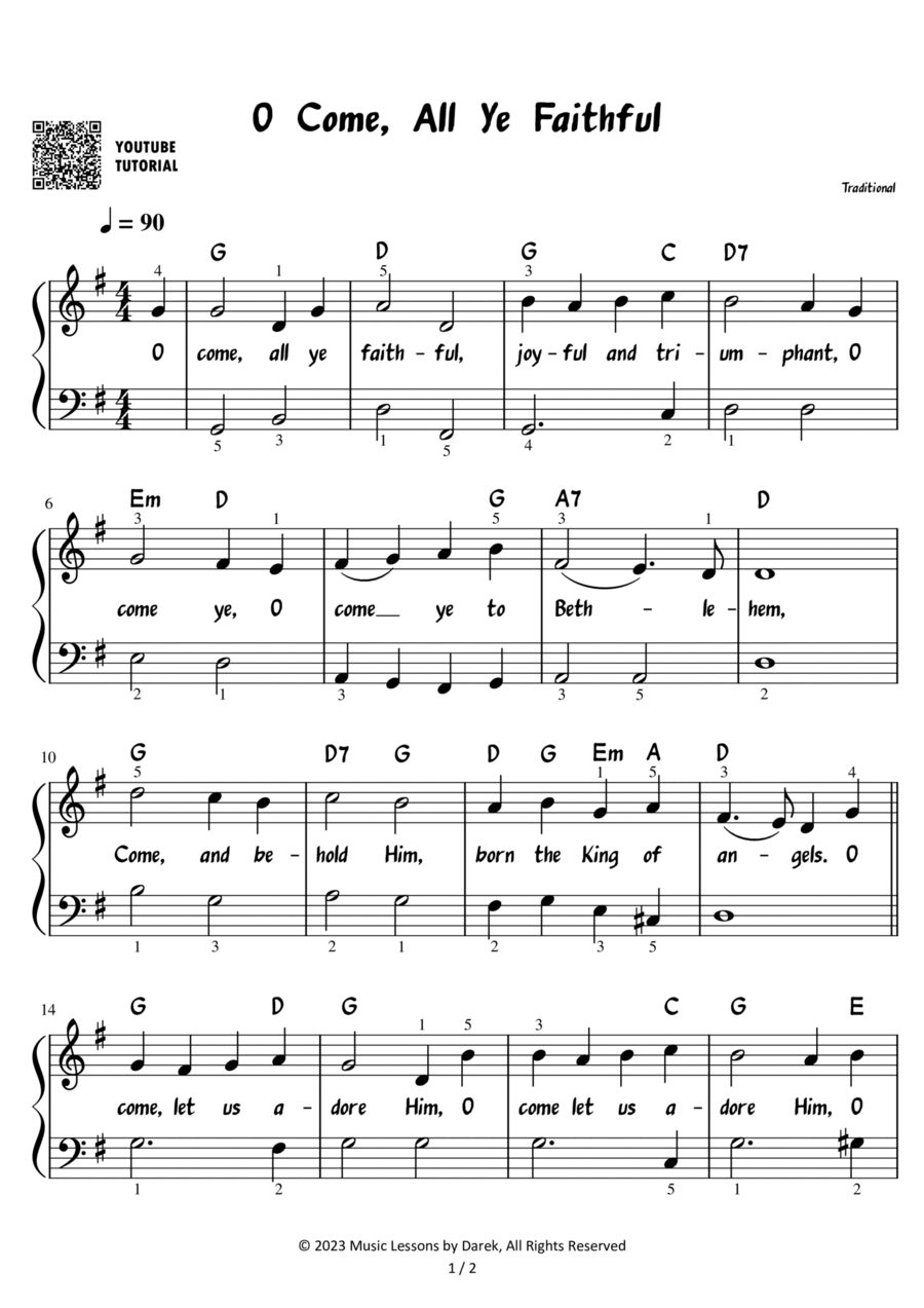 O Come, All Ye Faithful - Christmas Carol [EASY PIANO]