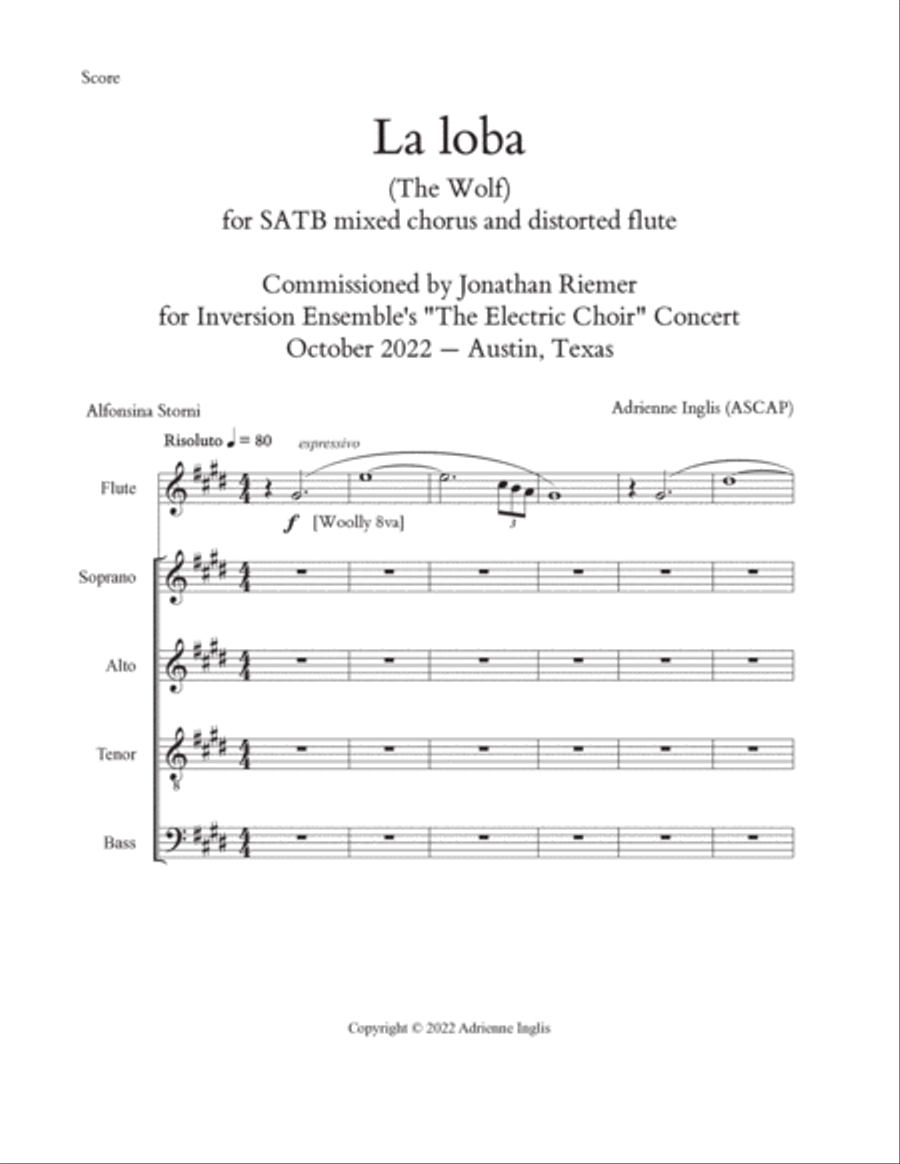 La loba (The Wolf) for SATB and flute 4-Part scores gallery preview page 3