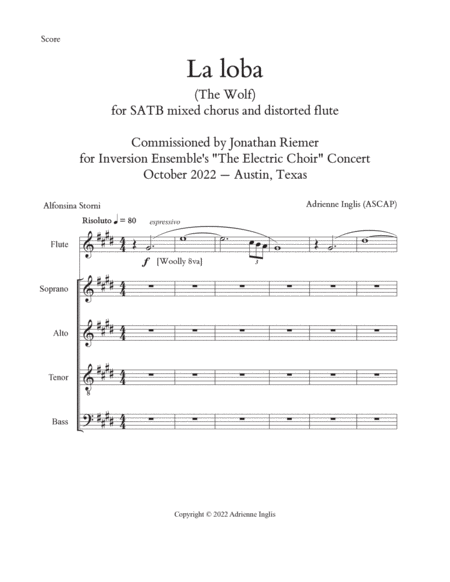 La loba (The Wolf) for SATB and flute image number null