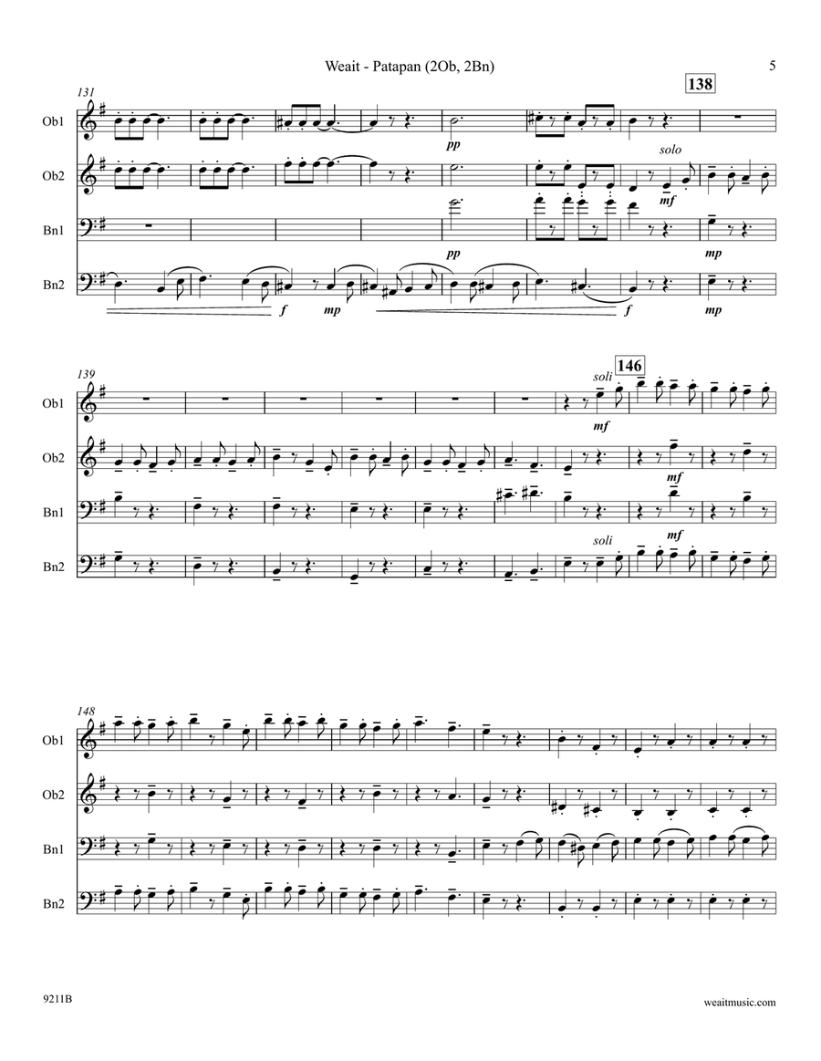 Patapan for 2 oboes & 2 bassoons (3’45) Woodwind Quartet scores gallery preview page 5