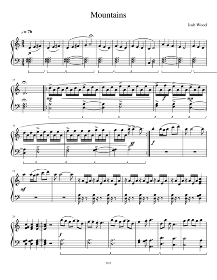 Mountains Piano Solo scores gallery preview page 1