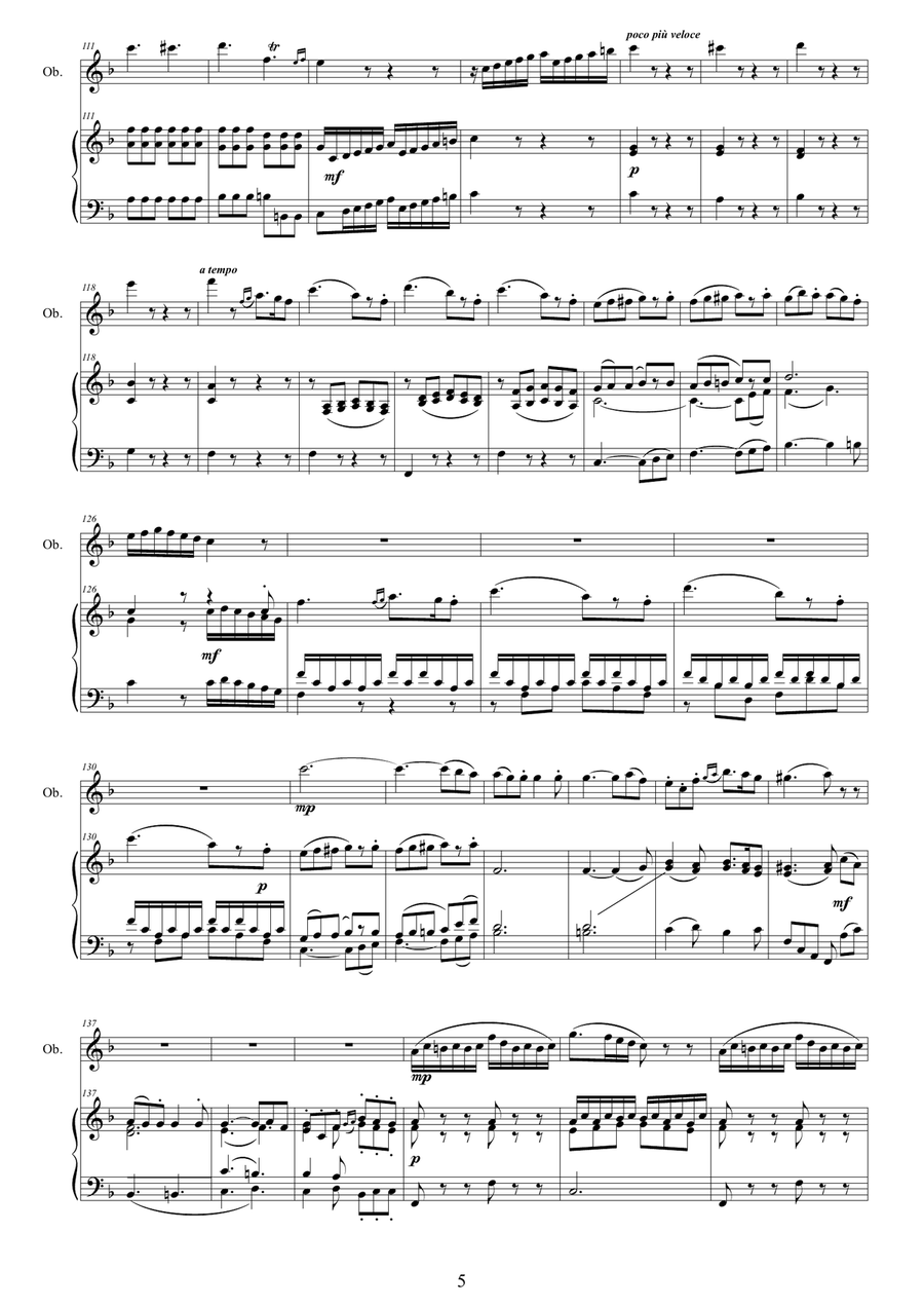 Mozart - Oboe quartet in F major K370 - 3 Rondeau - Oboe and Piano Piano Accompaniment scores gallery preview page 5