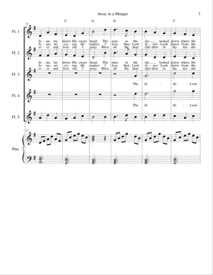 Away in a Manger - flute quintet and piano Woodwind Quintet scores gallery preview page 3