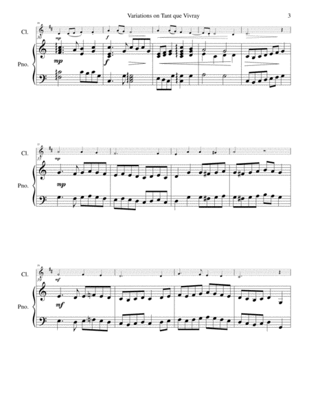 Variations on Tant que vivray for clarinet and piano image number null