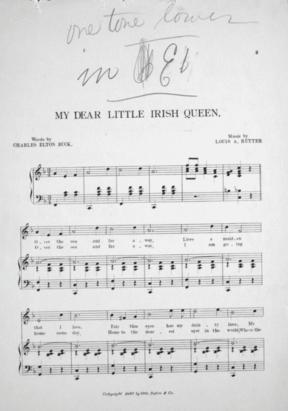 My Dear Little Irish Queen. Waltz Song and Refrain